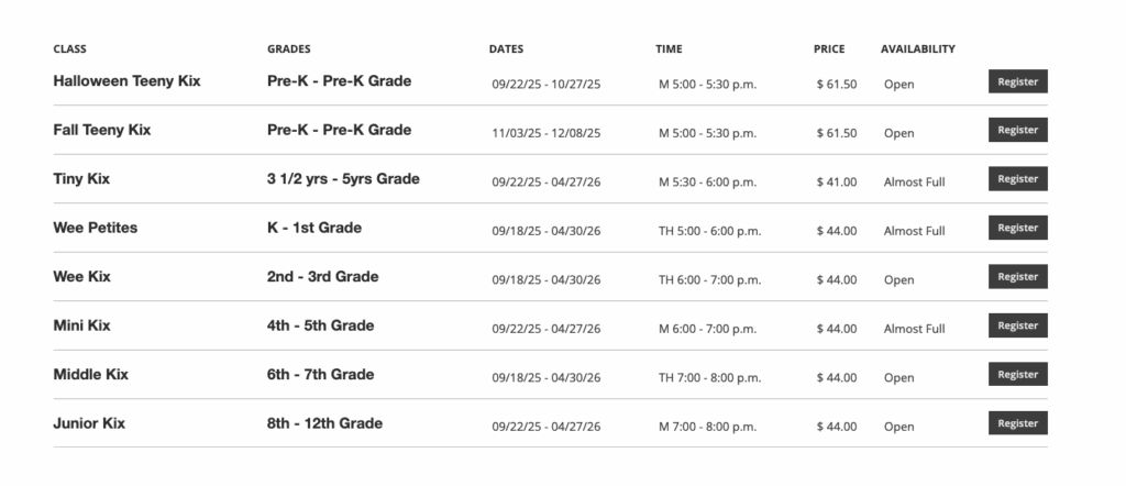 Just for Kix Classes 2025
